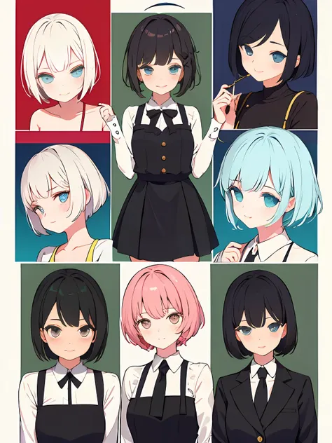 girls with different hair tips、short-hair、a smile