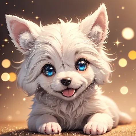 ((best qualtiy)), ((tmasterpiece)), (the detail:1.4), 3d, milky cute white big-headed puppy，fluffy hair，the eyes are big，happy l...