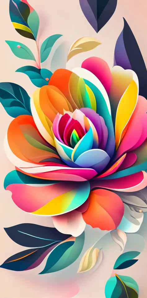 abstract rainbow gardenia flower,  wallpaper, flat design style, splash water, colorful, intricate