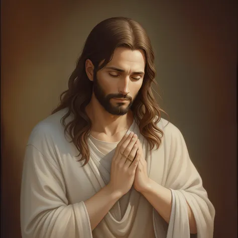 a beautiful ultra-thin realistic portrait of jesus, the prophet, a man 33 years old hebrew brunette, short brown hair, long brow...