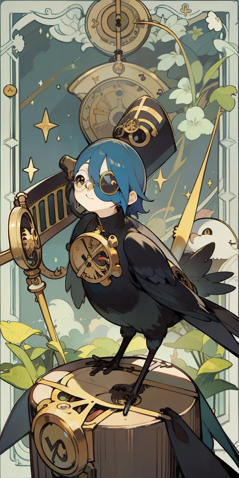 Little crow,shoun,(monocle:1.5),(brunette color hair:1.5),pocketwatch