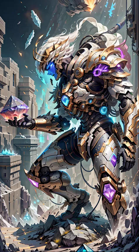 ancient divine beast armor,fighting posture,giant mecha,(smooth surface),stand on a cliff overlooking the night view,cyberpunk c...