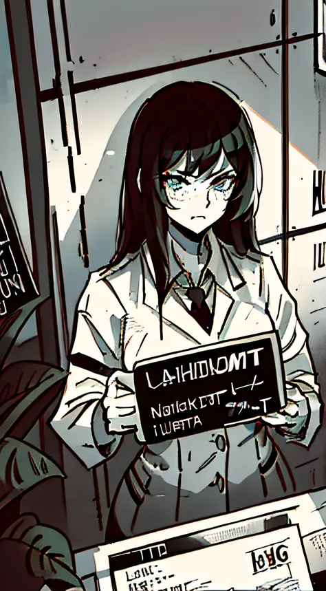 (Noir Comics-style illustration:1.2),(Black and white_High contrast),(Laura Mug Shot:1.5),mugshot,Mafioso,Female Executives