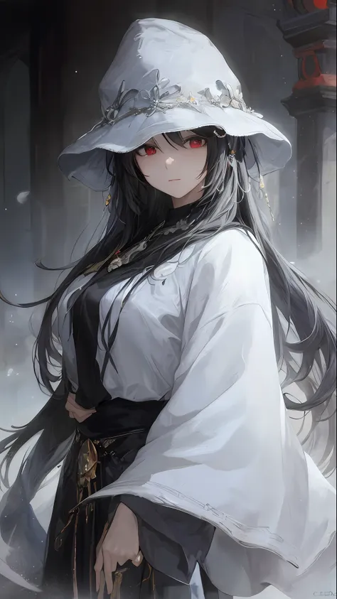 a black-haired、close-up of a woman in a white scarf，masterpiece, best quality, ultra-detailed，pixiv competition winner，fantasyar...