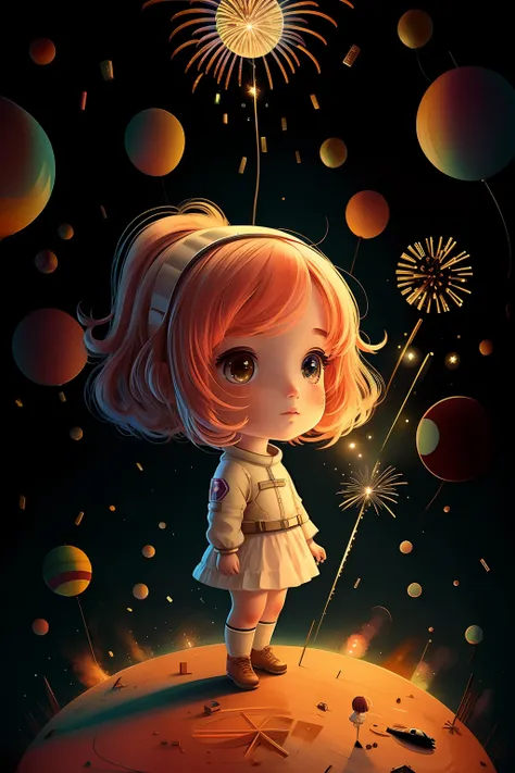 1girl,aerial fireworks, astronaut, aurora, milk way, festival,   chibi,  fisheyes, masterpieces, top quality, best quality, offi...