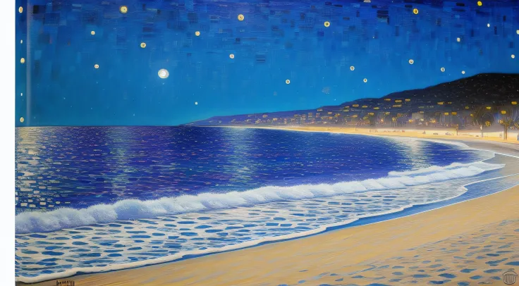 playa nocturna, gustav klimt, cielo muy oscuro, luna llena