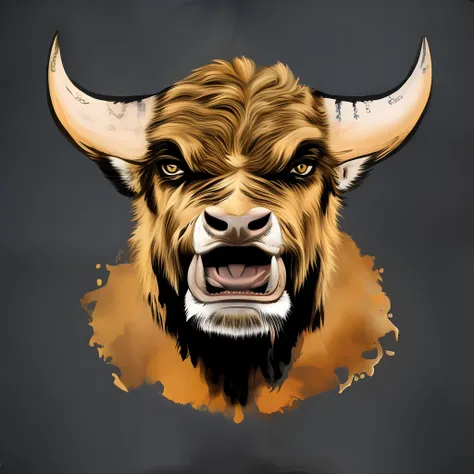 cartoon style: angry bull with hat and horns