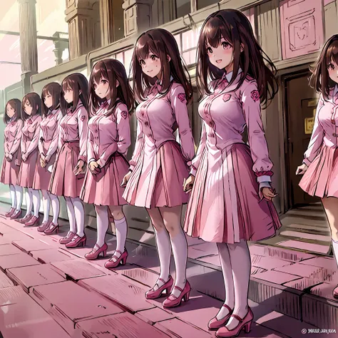 perfect anime illustration, multiple girls, thousands of girls, millions of girls, clones, identical sisters, neat rows of siste...