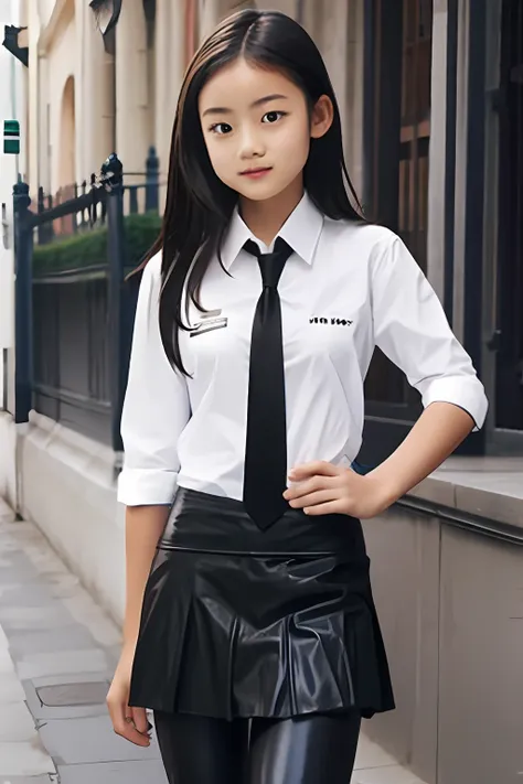 18 years old, girl, school girl, black, leather, leggings, uniform