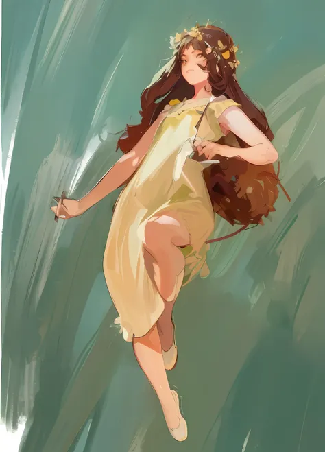 draw a woman in a yellow dress，a flower stuck in his hair, drawn in anime painter studio, made with anime painter studio, color ...