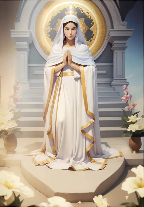The Virgin Mary and the Child Jesus. MUJER CAUCASICA. 19 years old, DULCE Y LA INOCENTE MIRADAi ANGELICAL, ultra detailed fine art photography, Aura de medianoche, cielo nocturno, Cara hermosa detallada, Dreamy, resplandeciente, retroiluminado, glamur, Mic...