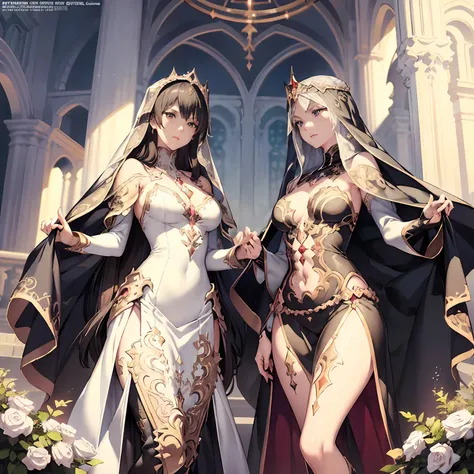 Women in see-through wedding dresses with veil and tie, Strengthened lower abdomen, Raised pubic area, Beautiful constriction, Tempered thighs, ((a beautiful fantasy empress)), anime goddess, alphonse mucha and rossdraws, Very detailed ArtGerm, wlop rossd...