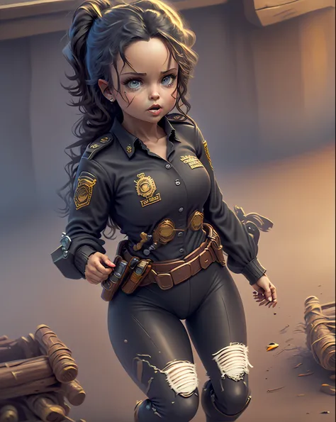 (((obra maestra))), highest qualityr, Chibi style illustration, mujer seductora y encantadora, toque atrevido, sexy woman National Police "miniyo".