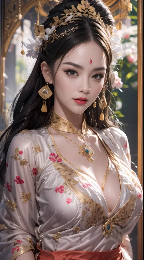 portrait of a young 20-year-old saint, a saint with a beautiful and super cute face,wearing a very thin and sexy ao dai, beautif...