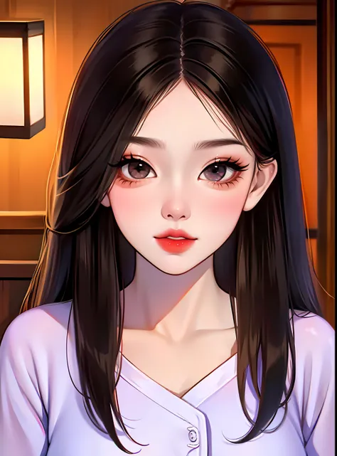 Wears square eyes,Thick lip,Big eyes,tall nose bridge,Asian girl,with fair skin,Best image quality