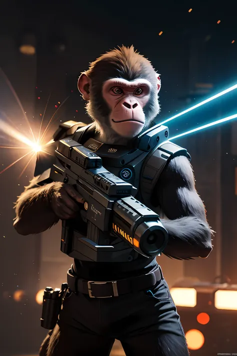 fantastic realism, bokeh,  ultra detailed, laser beam shooting from head, head, monkey, concept art, 4k