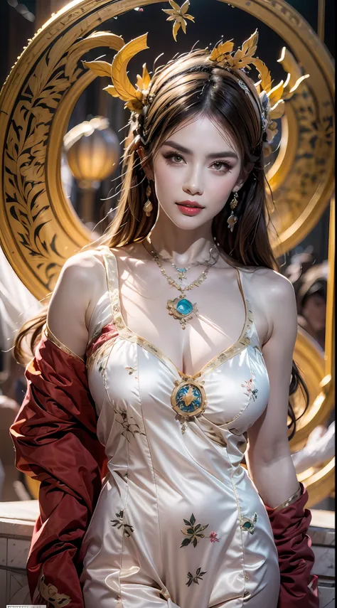 portrait of a young 20-year-old saint, a saint with a beautiful and super cute face,wearing a very thin and sexy ao dai, beautif...