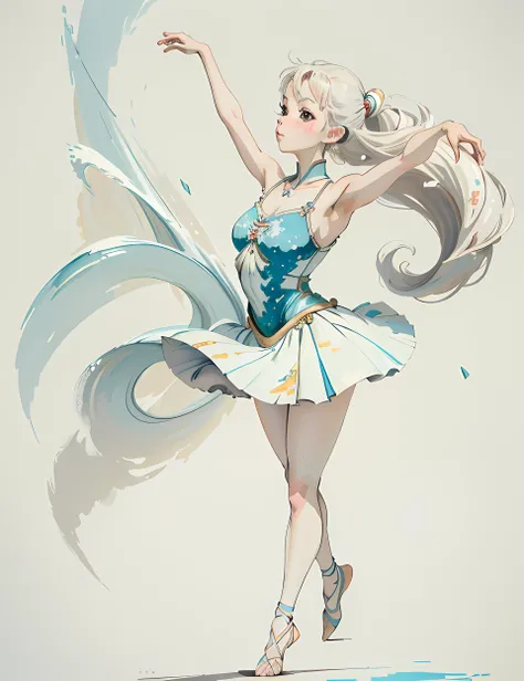 bailarina, dance pose, Dance hall, (Oil painting style 1.2), (fundo branco 1.4), (respingos de tinta 0.8), melhor qualidade), (obra-prima:1.1), (respingos de tinta), ((Aquarela)), semi-realista, Ultra Detalhado, highes definition, obra prima