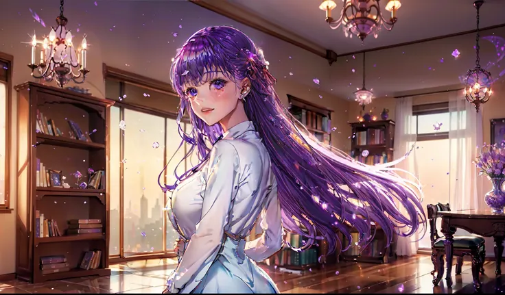 high quality well-depicted cg wallpaper masterpiece，the girl stood in front of a huge celestial body，purple hair mused，sparkling...