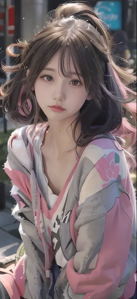 close-up of a man in a pink and gray jacket, anime-inspired, beautiful anime style, beautiful anime girl, anime girl in real lif...