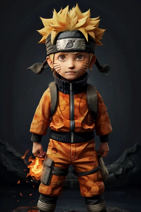 naruto,1boy, black_background, fire, 9 fox tails,