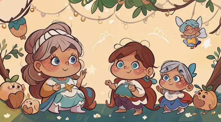 Super charming fairy grandma, com lindos cabelos castanhos curtos, and chubby appearance, super adorable and cute, muito feliz, Imagem em 8K, super detalhado, no fundo branco. Big, apenas a velha senhora