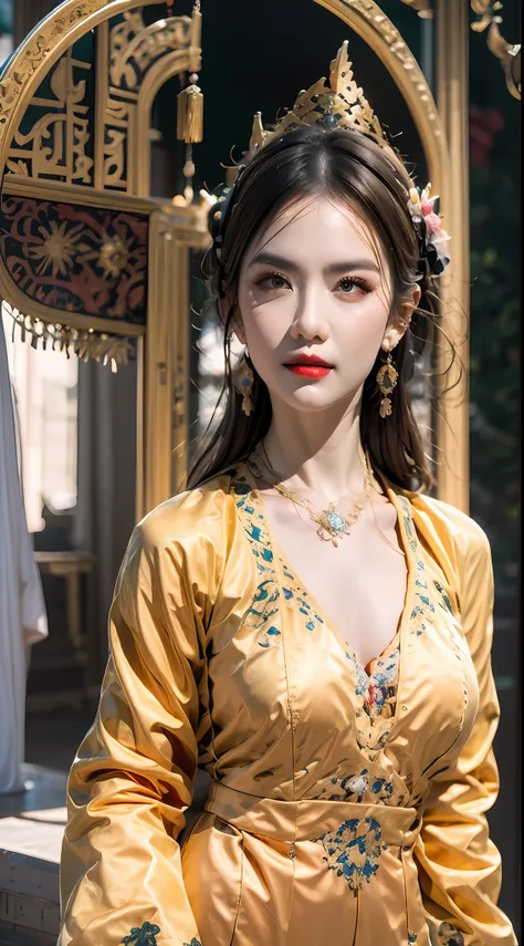 portrait of a young 20-year-old saint, a saint with a beautiful and super cute face,wearing a very thin and sexy ao dai, beautif...