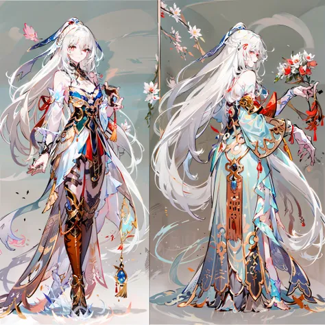 jingliuV4,Unbeatable masterpiece, extraordinary, Incredible, Exquisite, Perfect artwork, perfect women figure, Perfect anatomy, Unique, red color eyes,long white hair,arm behind back,China-style,small town