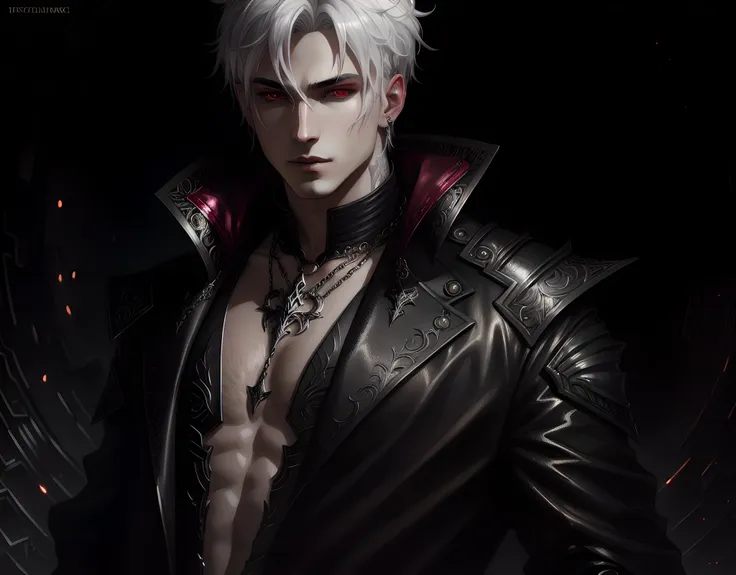 high vampire man insanely detailed, goth renaissance, white hair, intricate, white glowing eyes, fantastical, (((male))), vampir...