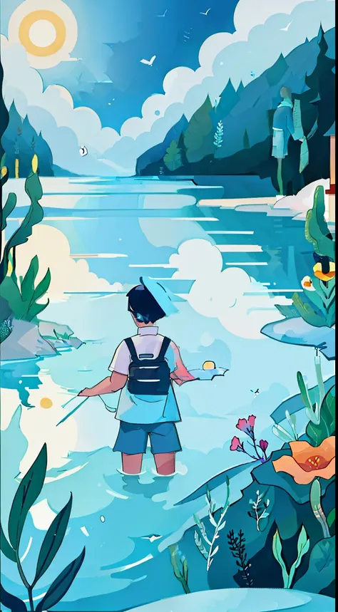 hi can you make a cutting paper layer that consist of 5 minimal layer, with a visual sun, clouds, and so many plants , the sunlight reflects on the water such a peaceful visual than you know that you are free and you are protected. its calm and peacefull a...