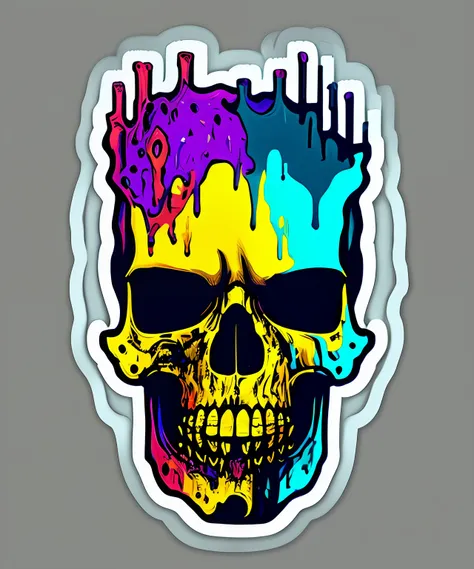 (a portrait of cyberpunk skull with colorful fluid l:1) ,  t-shirt logo in the style of tapered  fine outline,  orthographic-vie...