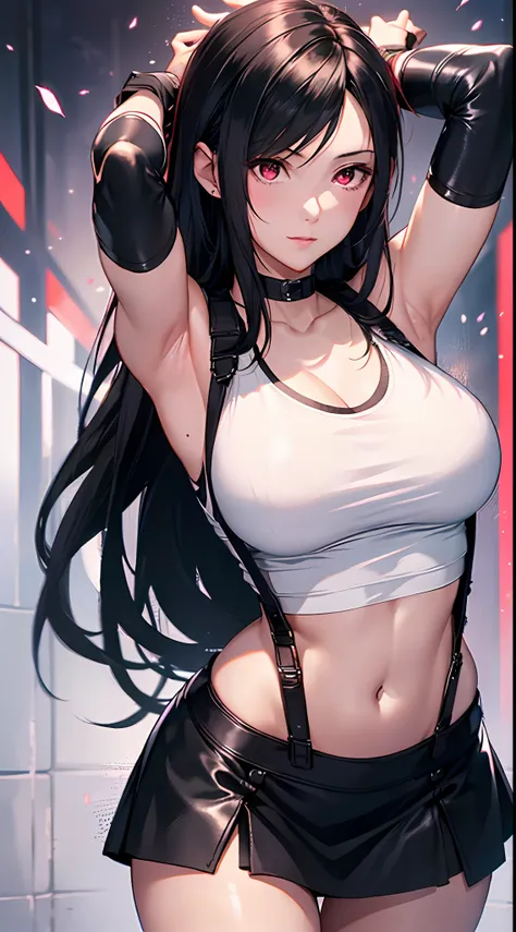 8k,masterpiece, bset quality,big, (1 girl), tifa lockhart, red_eyes, black hair, long hair, professional lighting, (shiny skin: 1.2), shiny big, ((best quality)), sharp focus: 1.2, highly detailed face and skin texture, detailed eyes, perfect face, perfect...