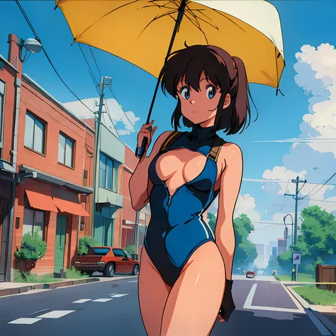 (masterpiece), (best quality), (1girl), solo, perfect body, motor suit, big breast, anime, 1980s style