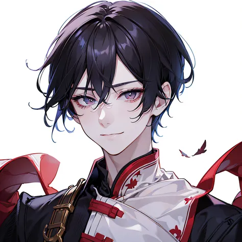 Simple background,White background,beautidful eyes,Seductive smile,masutepiece,Best Quality,Solo Boy,Solo Man,Solo Boy,Solo Man,Middle Age,black hair,Blue gradient hair,Red Eyes,(Face shot:1.3),Detailed face,8K resolution,Simple background,White background...