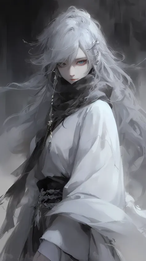 a close up of a woman with a white hair and a black scarf, a character portrait by yang j, pixiv contest winner, fantasy art, wh...