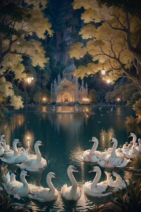 "(((Una escena del ballet "El lago de los cisnes"))), ( vista lateral detras del telon ), acercamiento, Max Quality, detalles exquisitos, theatrical lighting, movimiento elegante, vestuario impresionante, ambiente barroco, artistic touches of Gustav Klimt....