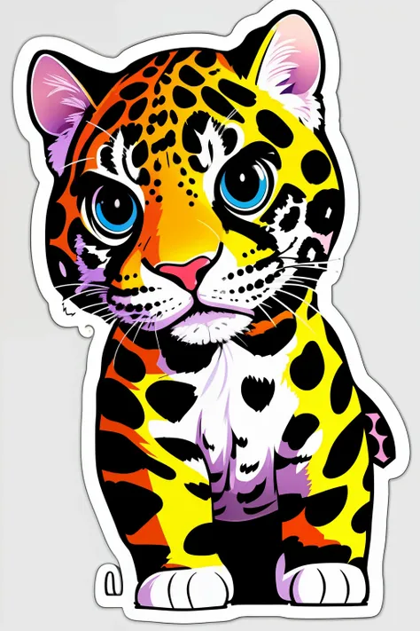 ((stickers)),white background,simple background,concept art,sots art, a cute kawaii tiny hyper realistic baby jaguar, wearing hi...