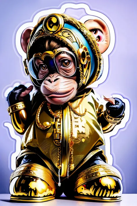 ((stickers)),white background,simple background,concept art,sots art, a cute kawaii tiny hyper realistic baby monkey, wearing hi...