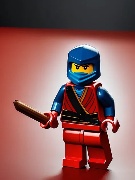 LEGO MiniFig, masterpiece, high detail, 8k, high detailed skin, 8k uhd, high quality, ninja action figure, red color