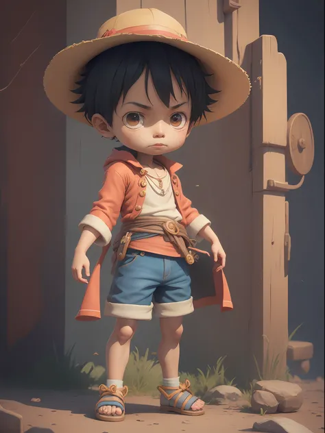 1boy, solo, cute 3d render, cute detailed digital art, male explorer mini cute boy, cute digital painting, stylized 3d render, cute digital art, cute render 3d anime boy, luffy the little pirate looks up, cute! c4d, portrait anime sea pirate boy, he is wea...