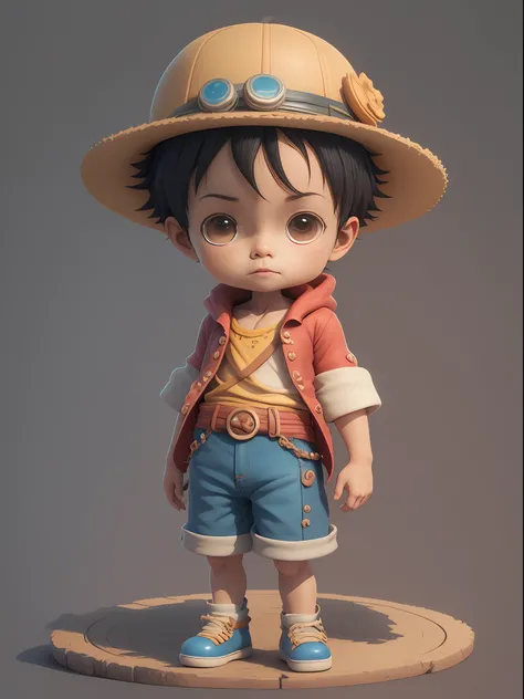1boy, solo, cute 3d render, cute detailed digital art, male explorer mini cute boy, cute digital painting, stylized 3d render, cute digital art, cute render 3d anime boy, luffy the little pirate looks up, cute! c4d, portrait anime sea pirate boy, he is wea...