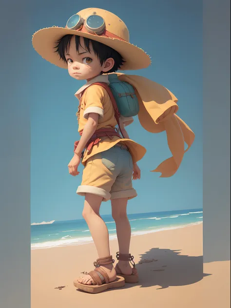 1boy, solo, cute 3d render, cute detailed digital art, male explorer mini cute boy, cute digital painting, stylized 3d render, cute digital art, cute render 3d anime boy, luffy the little pirate looks up, cute! c4d, portrait anime sea pirate boy, he is wea...