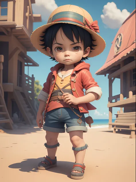 1boy, solo, cute 3d render, cute detailed digital art, male explorer mini cute boy, cute digital painting, stylized 3d render, cute digital art, cute render 3d anime boy, luffy the little pirate looks up, cute! c4d, portrait anime sea pirate boy, he is wea...