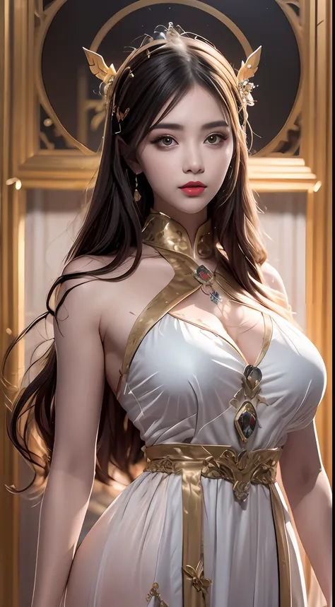 portrait of a young 20-year-old saint, a saint with a beautiful and super cute face,wearing a very thin and sexy ao dai, beautif...