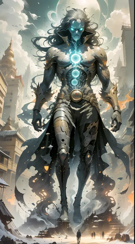 the(MIDJOURNY-v5 style) "GHOST RIDER" with his bike, he standing in the "myanmar yangon street market", ancient "hell king" style, "GHOST RIDER" full body is shining with "blue thunder-bolt electric flame", midjourny-v5.0 "MYANMAR YANGON STREET MARKET" sty...