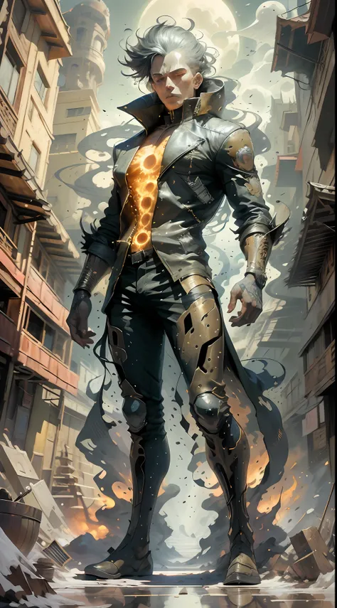 the(MIDJOURNY-v5 style) "GHOST RIDER" with his bike, he standing in the "myanmar yangon street market", ancient "hell king" style, "GHOST RIDER" full body is shining with "blue thunder-bolt electric flame", midjourny-v5.0 "MYANMAR YANGON STREET MARKET" sty...