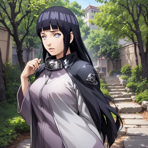 hinata beautiful, tall, super realistic and well detailed in konoha