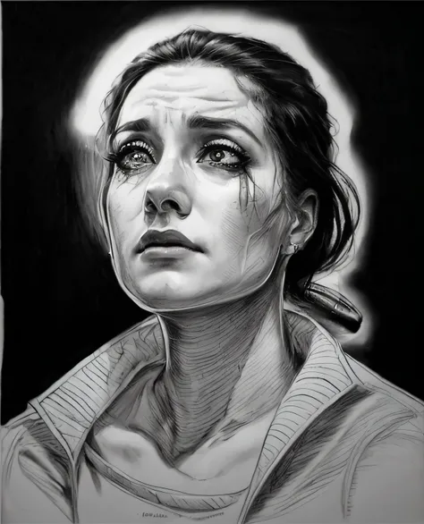 um desenho de uma mulher treiste, mulher chorando, sketchfab , realistic sketch, fan art, Fanart, desenho de grafite preto e branco, Photorealistic drawing, desenho fino, grafite realista, desenho realista, desenhado em um estilo neo - noir, realistic penc...