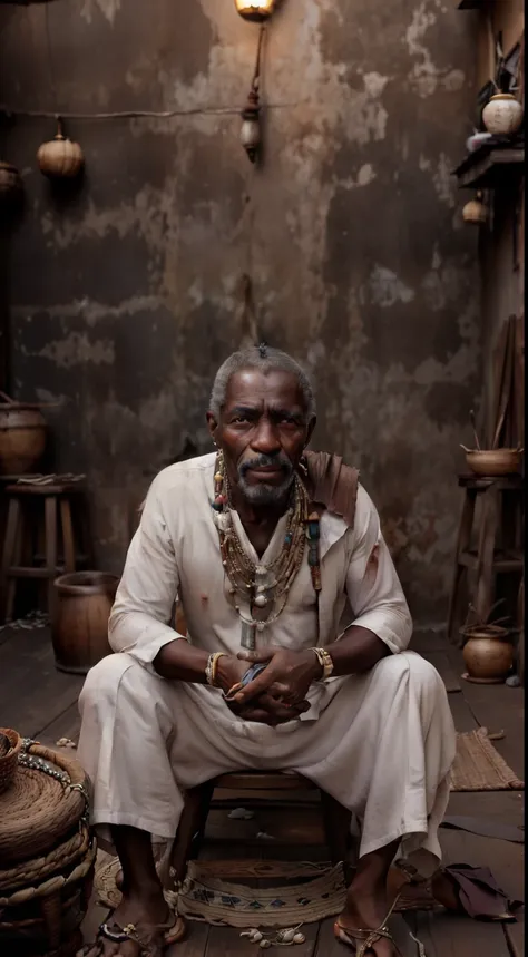 homem africano, por volta dos 60 anos, com rosto marcado pelo tempo e com muitas rugas. his countenance is sad and looks sore. w...