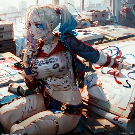 Powder blue gradient double ponytail,Royal Sister,Large breasts,hot girls,Drawing board,Painter,Art studio,artist